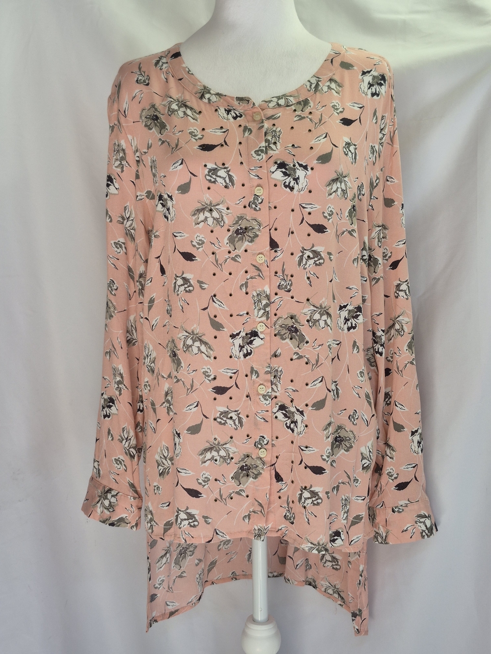 NINE WEST JEANS Pink Floral Lightweight Beaded Women's Blouse Top Size L